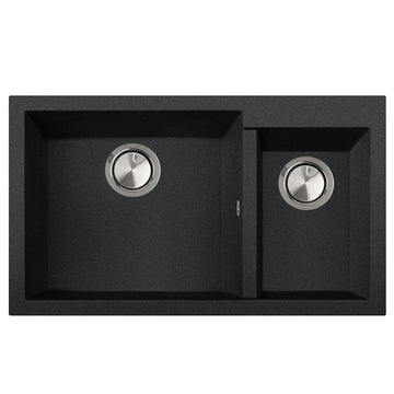 Chiuveta bucatarie granit dubla cu 2 cuve Neagra / Black Metal quartz + accesorii montaj, 860x500x200 mm, cod 6064